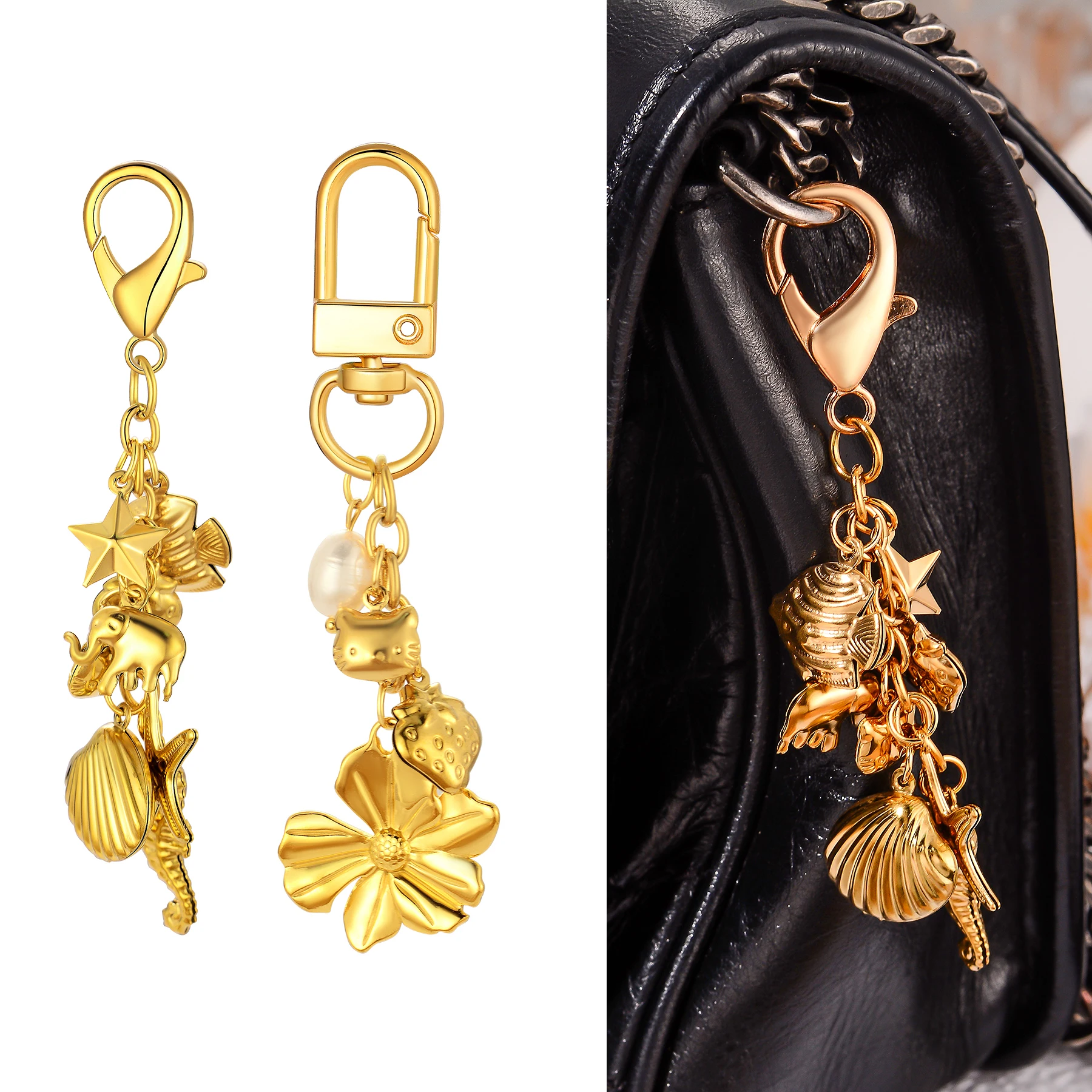 

10Pcs Wholesale Bag Backpack Earphone Box Accessories Ocean Series Seahorse Starfish Fish Exquisite Keychain for Women Girls