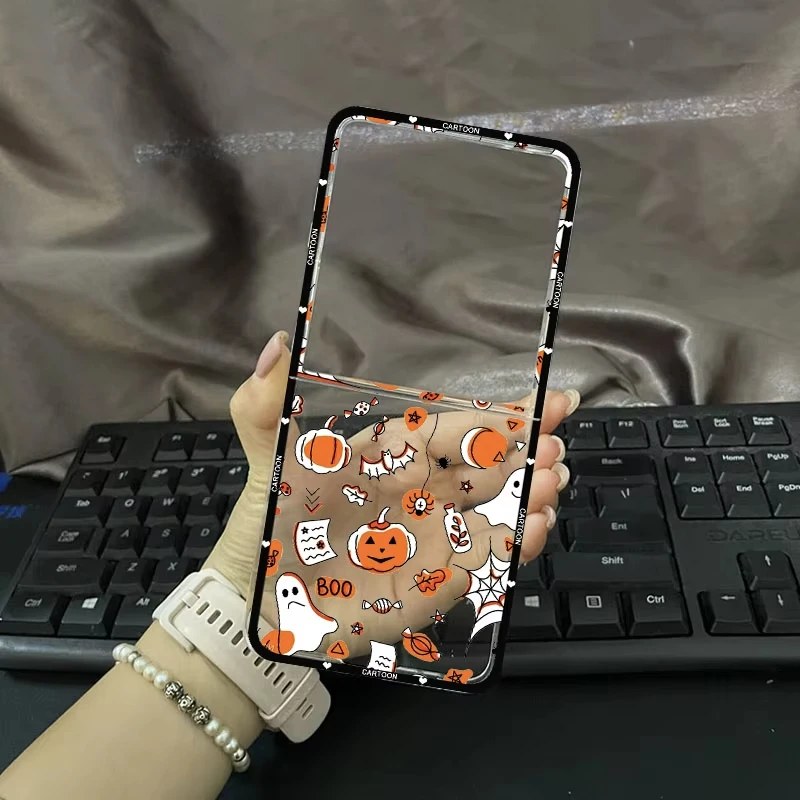 حافظة شفافة لشبح الهالوين لهاتف سامسونج جالاكسي Z Flip 7 6 5 4 3 2 1 غطاء سيليكون صلب Z Flip7 غطاء حماية مضاد للسقوط