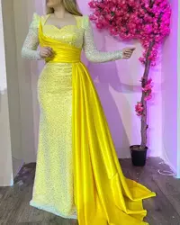 Customized Women's Prom Dresses Sweetheart Long Sleeves Floor Length Sequins Formal Occasion Dress Temperament Evening Dress