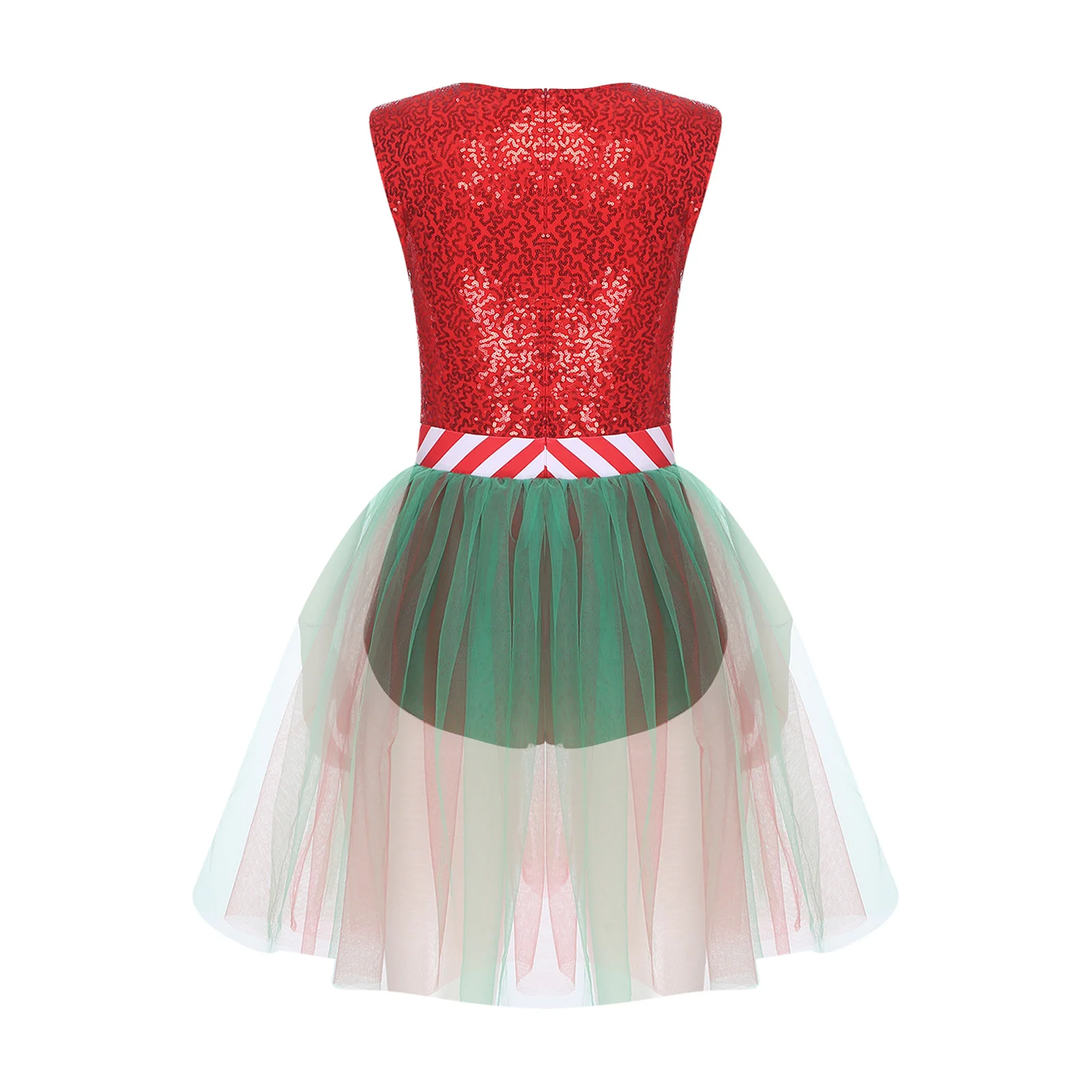 Womens Christmas Elf Costume Sequins Sleeveless Waist Bow Back Leotard Dress Holiday Party Wear for Special Occasion Festival view 2