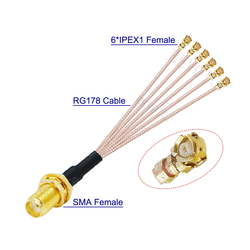 1 pz SMA a 6 IPX Splitter RP-SMA / SMA femmina a 6 x IPEX1 Female1 RG178/ RF1.13 cavo WIFI Antenna estensione ponticello Pigtail