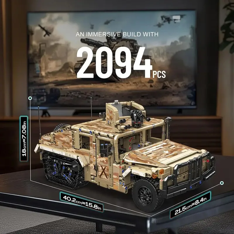 MOULD KING 20047 Remote Controlled Military Humvee Tracked Vehicle Building Blocks Set for Adults Technical Toy