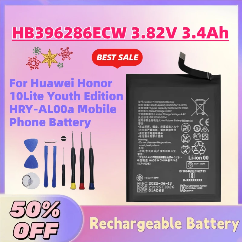 

Hot Sale HB396286ECW 3.82V 3400mAh Replacement Battery for Huawei Honor 10Lite Youth Edition HRY-AL00a Mobile Phone Battery