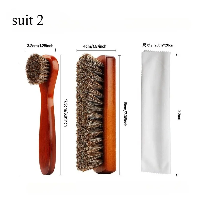 Premium Horsehair Shoe Brush High Gloss Polisher with Cloth for Boots Car Seats Sofa
