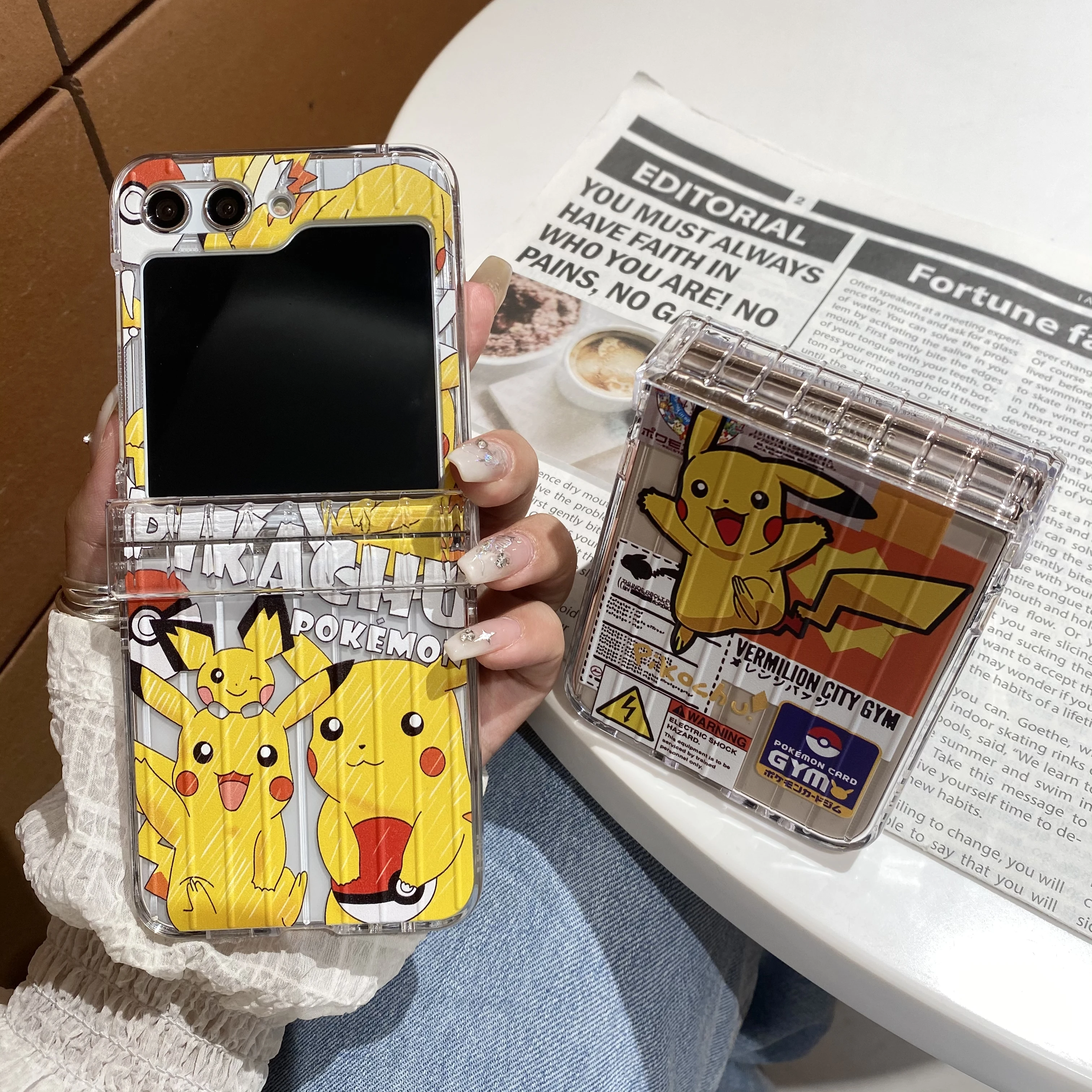 Transparent Case For Samsung Galaxy Z Flip 3 4 5 5G Acrylic Hard PC Shockproof Shell Back Cover For Z Flip6 Pikachu