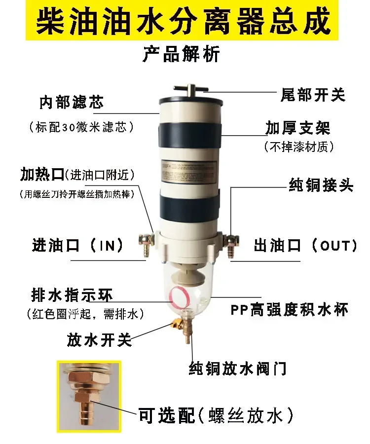 Diesel Oil-Water Separator Filter Assembly Upgrade Modification Fine Filter 1000fh/FG