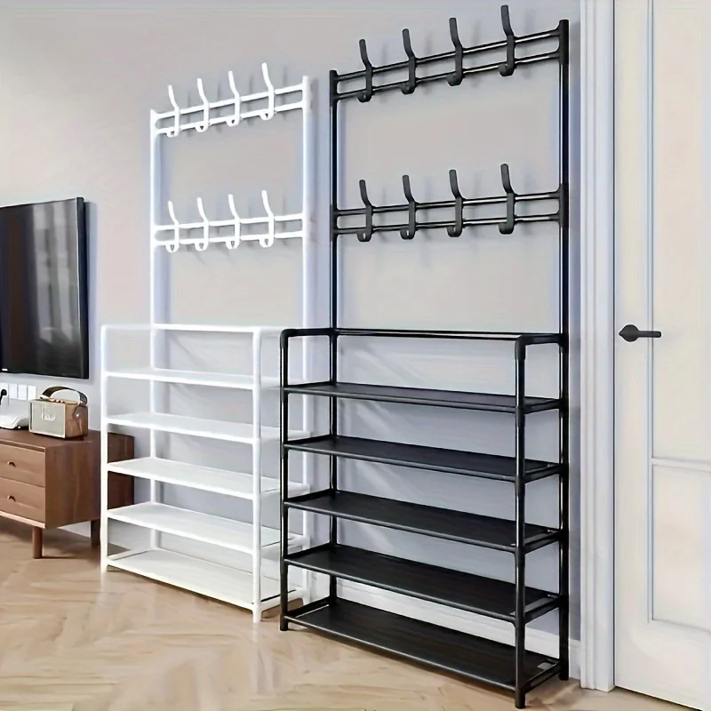 

PC entrance coat hanger, hall shoe rack, multi-functional metal storage.