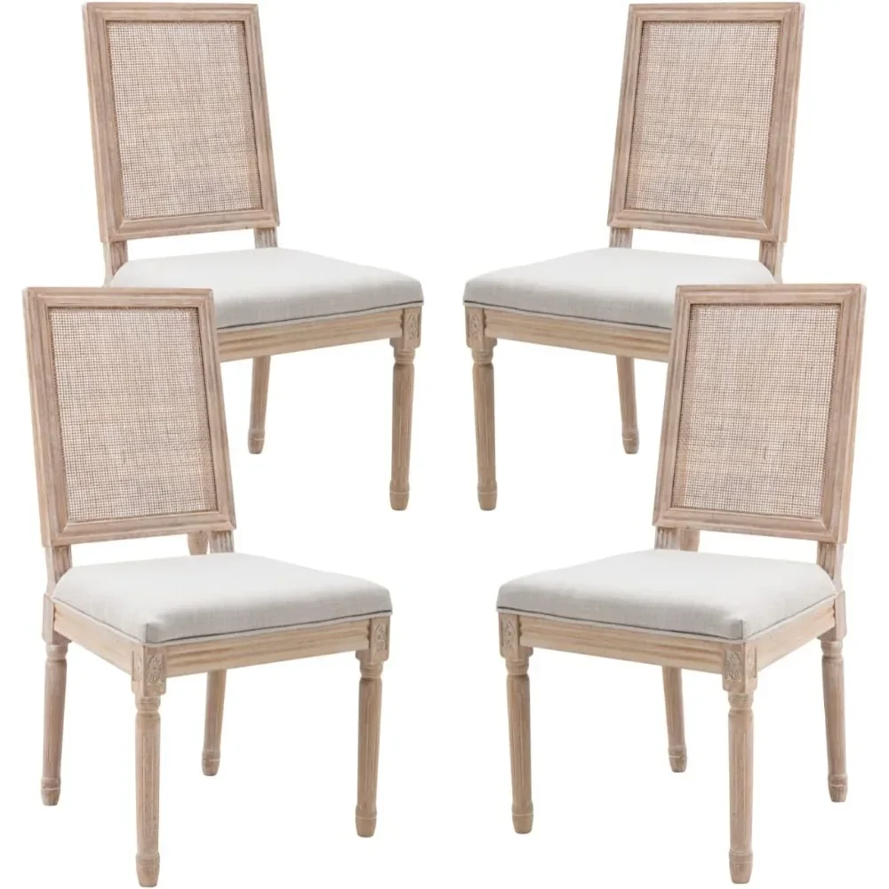 

Dining Chairs Set of 4, Rattan Dining Room Chairs with Rectangle Back/Distressed Wood Upholstered Side Chairs for Kitchen