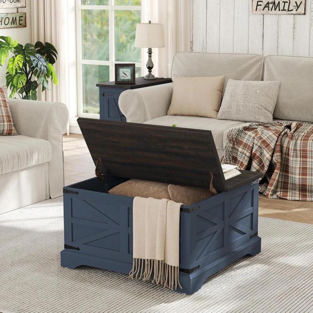 طاولة قهوة حديثة على طراز المزرعة مع مساحة تخزين قابلة للرفع، طاولة مركزية خشبية لغرفة المعيشة/الاستخدام المنزلي