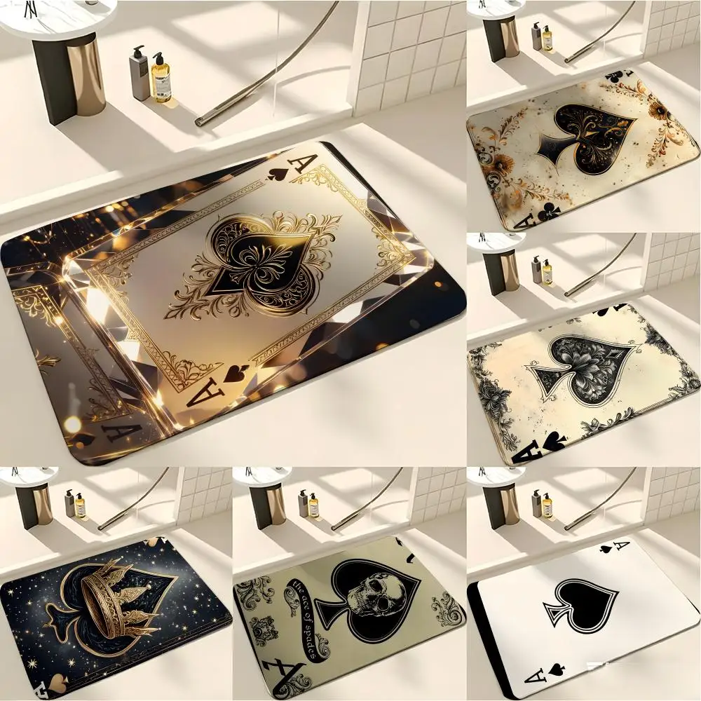 fashion A-Ace of Spades Floor Mat Absorbent Floor Mat Non-Slip Entrance Rug for Bathrooms Restrooms and Toilets