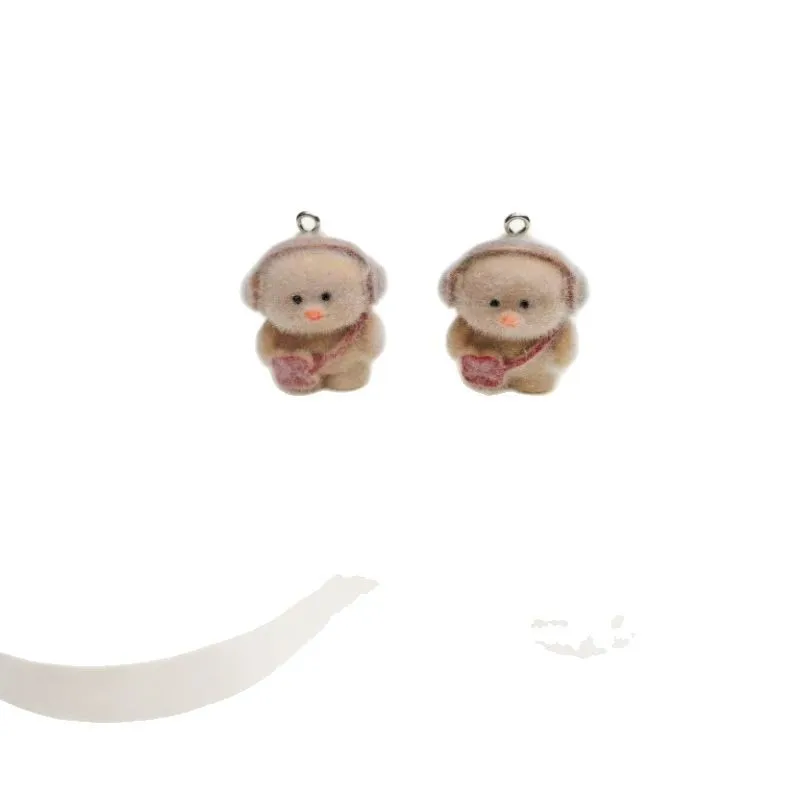 30pcs Cute flocking resin Headset duck Charms Cartoon animals doll pendant For Bag keychain Handmade DIY Jewelry Accessories