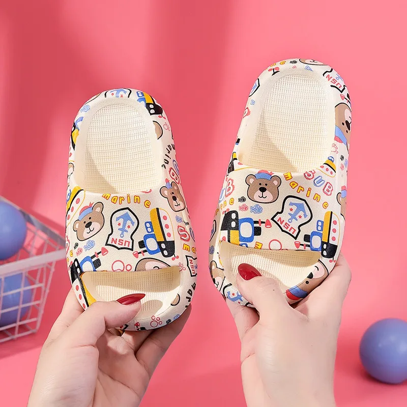 Baywell-Zapatillas con estampado de dibujos animados para niños y niñas, zapatos de PVC de fondo suave para baño y playa, antideslizantes, Verano