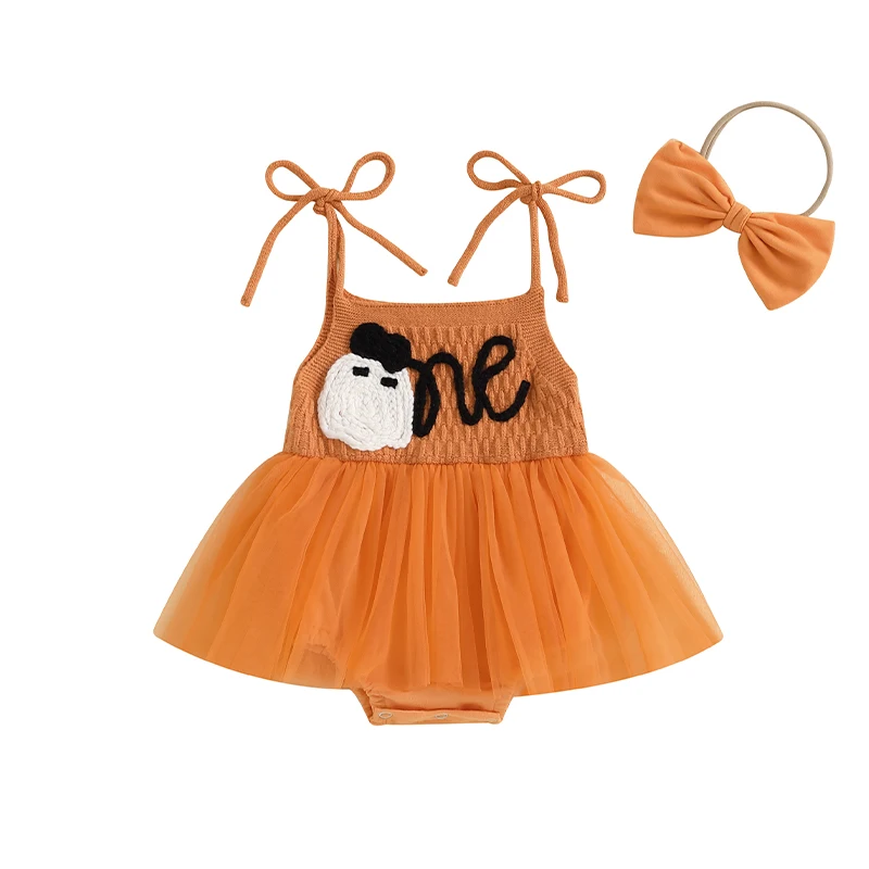 

Baby Girl Halloween Outfit Pumpkin Romper Dress One Birthday Outfit Tutu Skirt Bodysuit Cute Clothes Headband