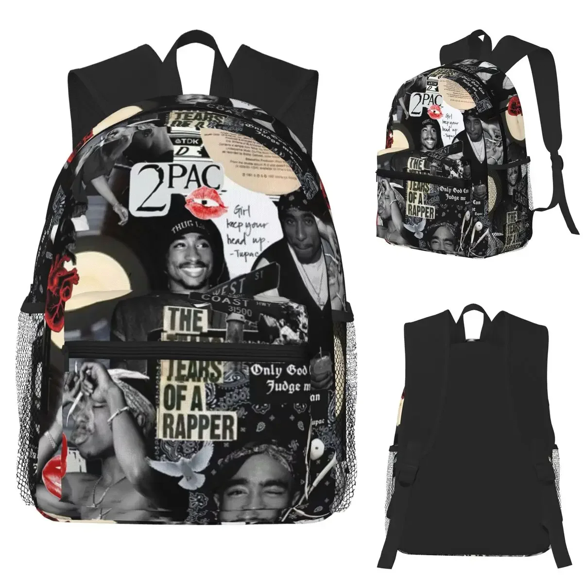 Tupac 2pac Student Backpack School Bag Hiking Travel Daypack for Men Women Fashion Bookbag Shoulder Bags
