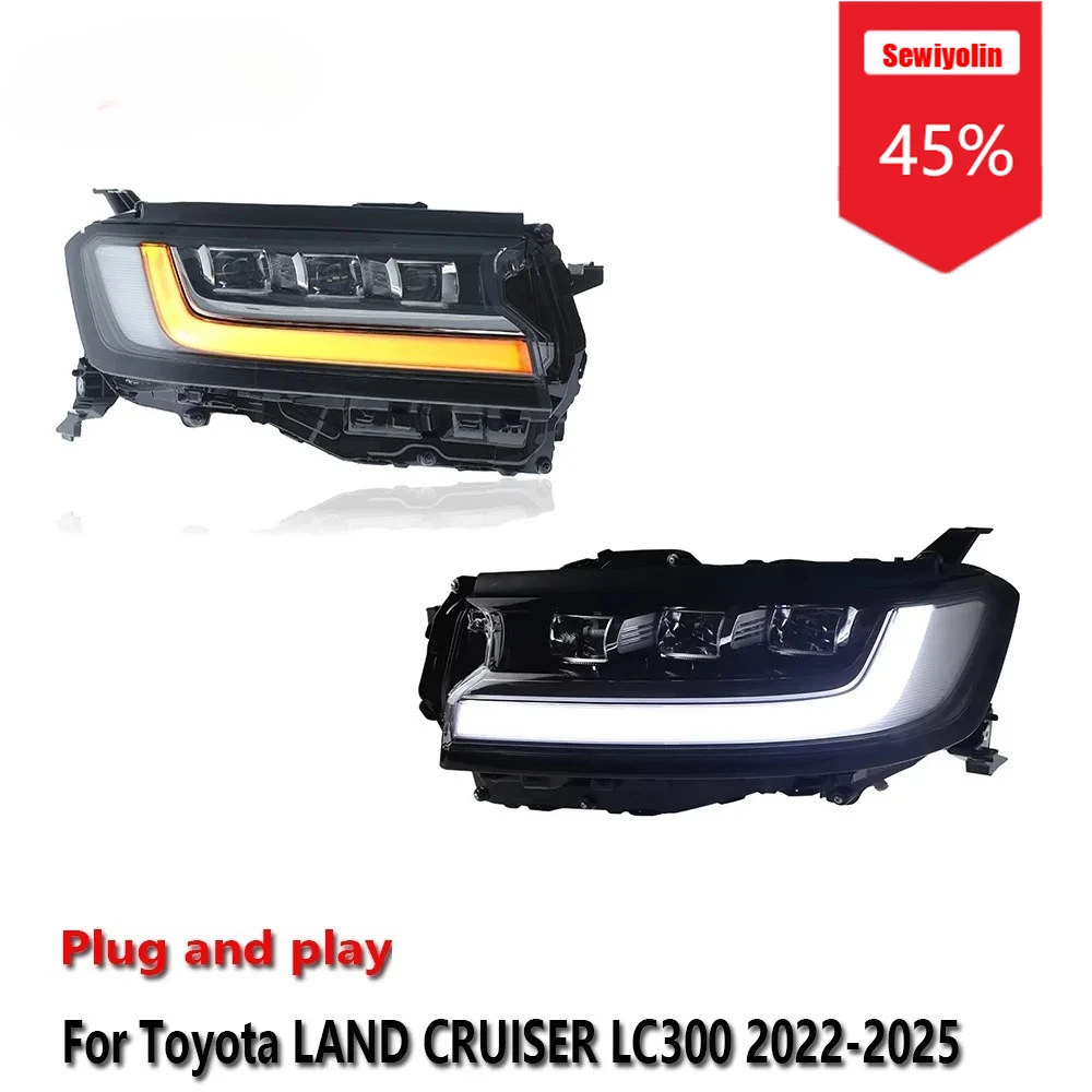 

Sewiyolin Car LED Headlight Assemblies For Toyota LAND CRUISER LC300 2022-2025 Fog DRL Brake Turn Signal Lamp Plug and Play
