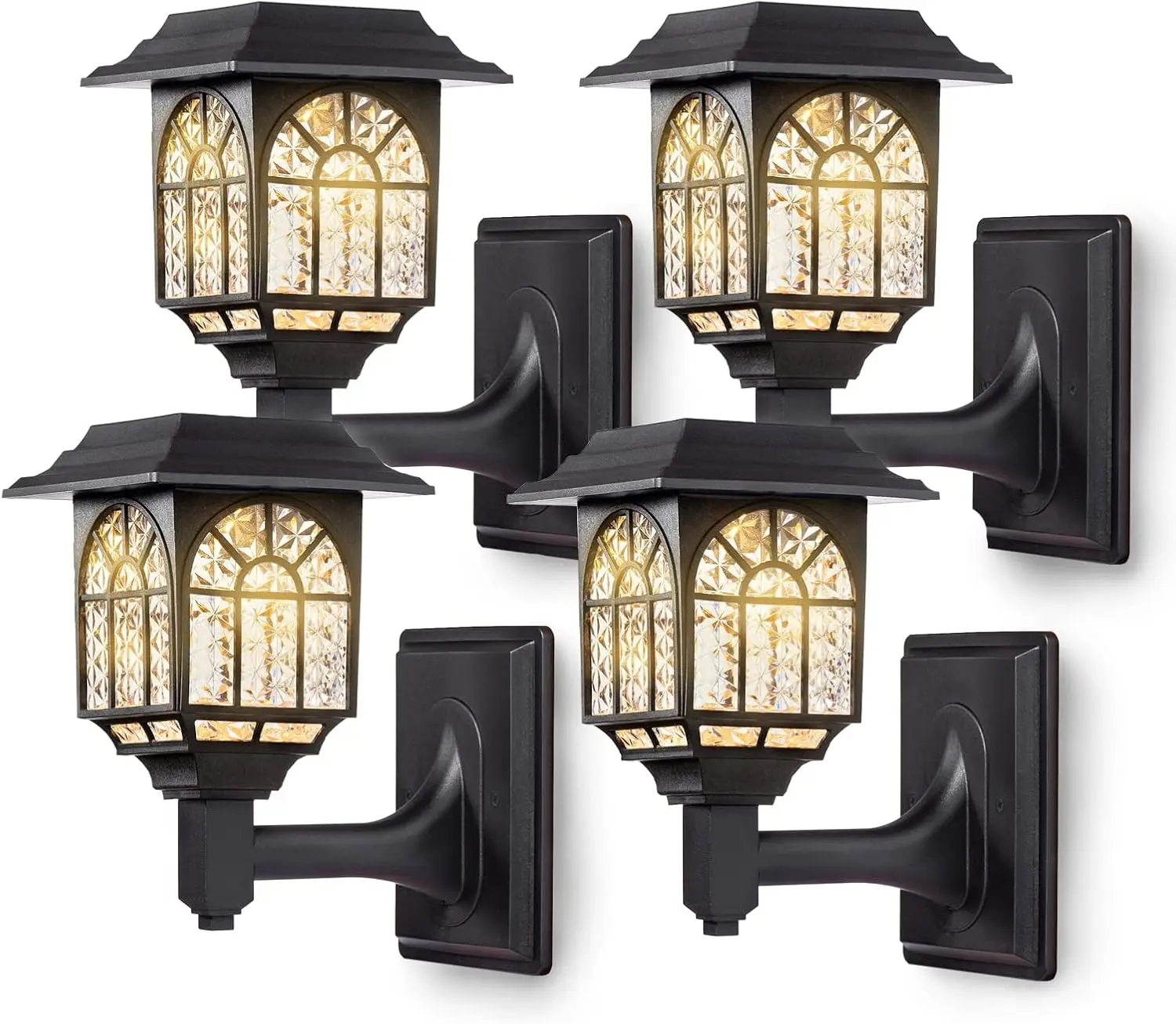 

Солнечные фонари для забора, водонепроницаемые светодиодные фонари из 4 штук, теплое белое наружное освещение для сада, двора, патио