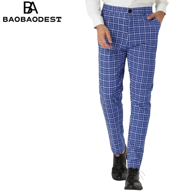

"Custom Tailored Men's Business Dress Pants - Slim Fit Flat Front, Checked/Patterned Formal Trousers, High-Quality