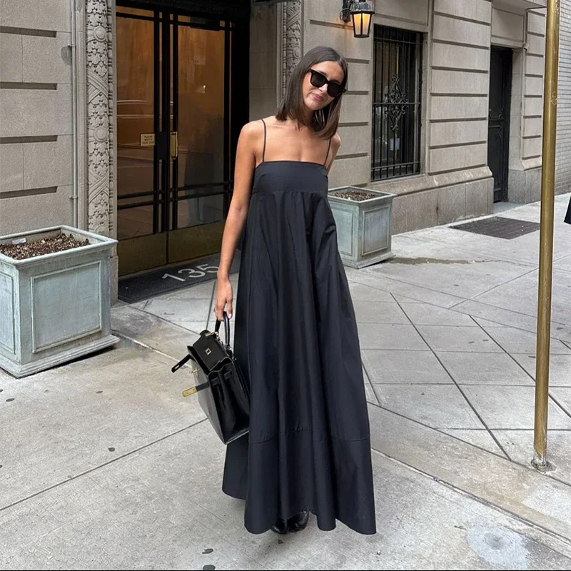 

Chic Solid Strapless Dress Sleeveless Backless Square Neck Loose A-line High Waist Robe 2025 Summer Lady Beach Vacation Dresses