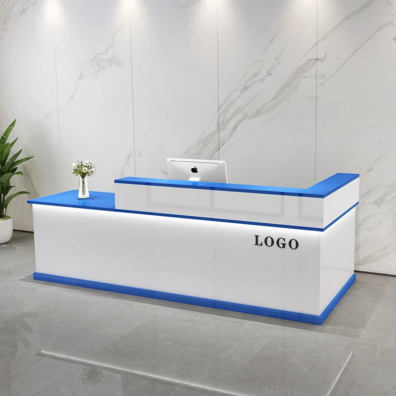 

Modern Luxury Reception Desks Blue Cheap Design Long Classic Reception Desks Drawer Tall Best Empfangs Tresen Office Furniture