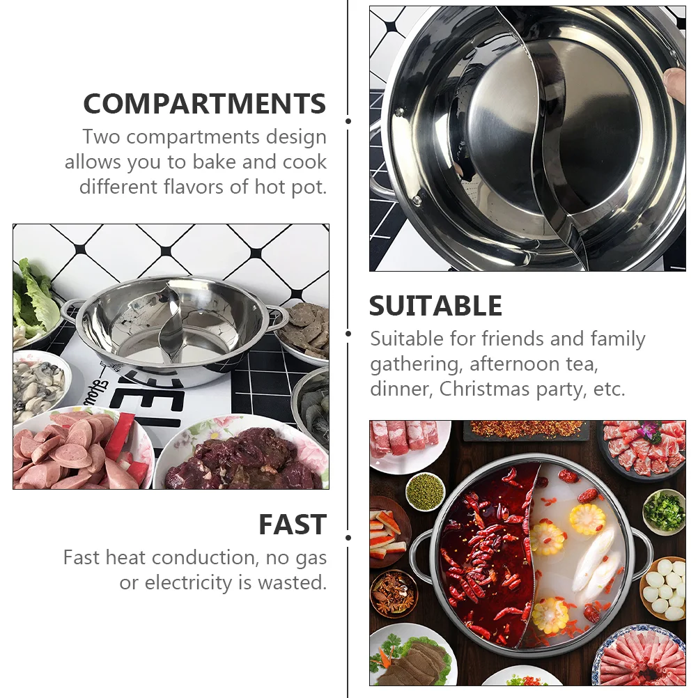 Pot Hot Shabu Divider Stainless Steel Cooking Cooker Induction Hotpot Divided Kitchen Cookware Flavor Pan Two Chinese Soup Dual