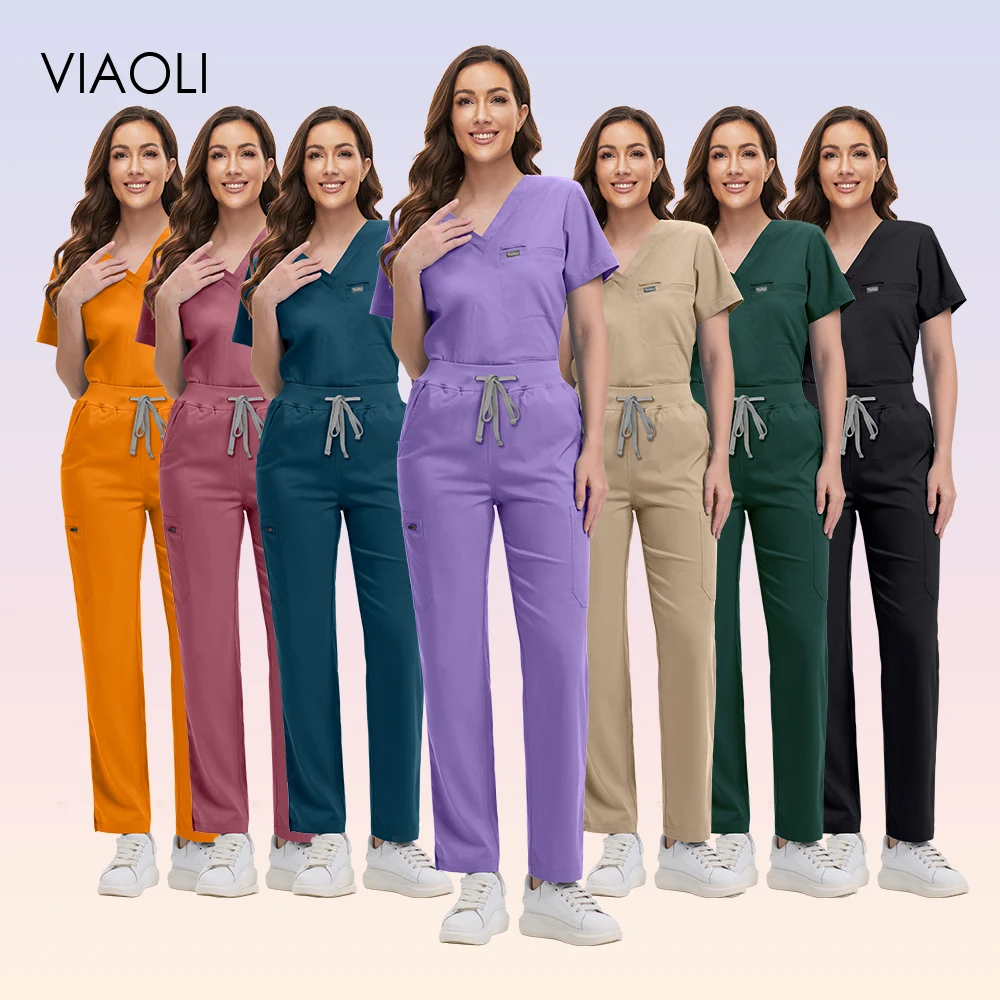 

Medical Scrubs Nursing Nurses Hospital Uniform Woman Tops Scrub Suit Slim Fit Medical Scrubs Uniforms Sets Accessories Work Wear