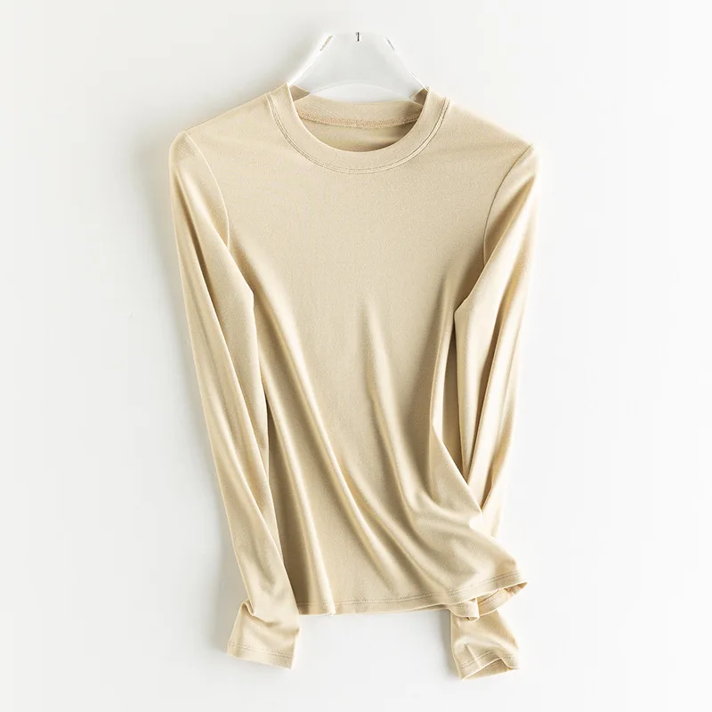 SuyaDream, Damen-T-Shirt, 28 % Wolle, 37 % Baumwolle, lange Ärmel, solides Basic-Thermo-Shirt, Herbst-Winter-Top 2025, Herbst-Winter-Top – Detail 19