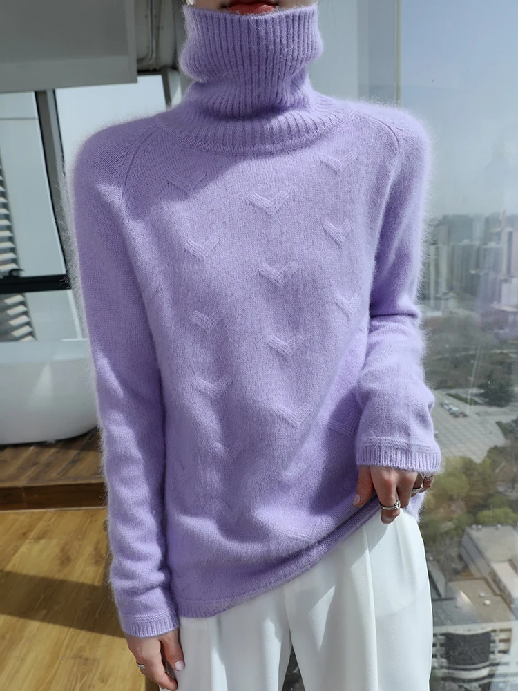 TLOML 新しい女性用 100% ミンクカシミヤセーター タートルネック ケーブルニット プルオーバー 厚手 カジュアル 秋冬 ソフトで暖かい 長袖トップス