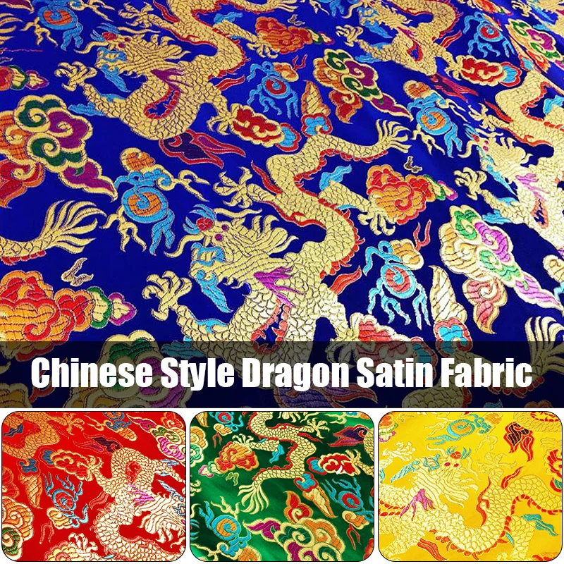 100*75cm Chinese Style Dragon Pattern Brocade Fabric For Sewing DIY Costume Hanfu Cheongsam Dress Kimono Cloth Silk Satin Fabric