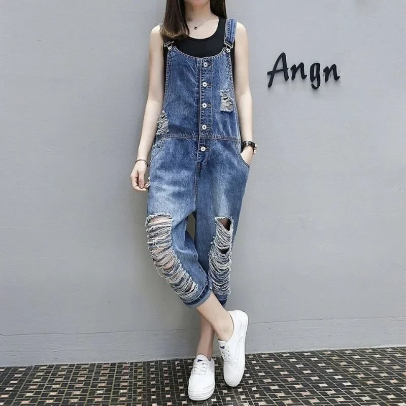

Quality Loose Overalls Women, Spring And Autumn New Style, Versatile Student Ripped Body Strap Beggar Pants