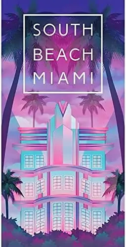 South Beach Vibe Towel, Florida Miami Souvenir Cotton Blend Absorbent Beach Towel for Pool Travel and Vacation