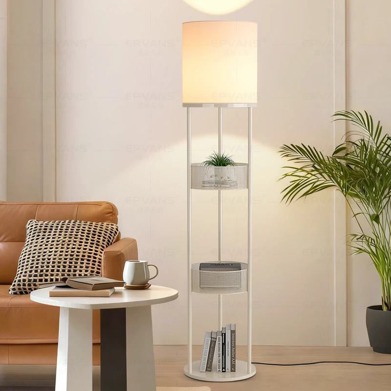 Floor lamp cylindrical shelf living room sofa creative zipper shelf light bedroom study decorative cloth cover atmosphere