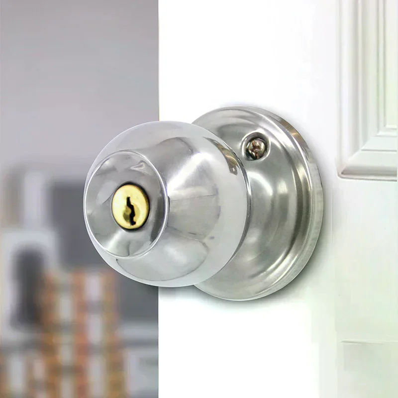 Stainless Steel Round Keyless Bathroom Door Handle With Lock And Keys Knobs Room Accessories Metal Rotation For Bedrooms Knobset