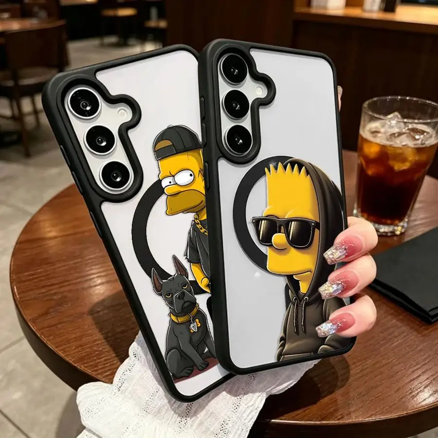 S-simpsons Cool Bart Magnetic Cover Phone Case for Samsung Galaxy A57 A55 A54 A56 A36 A37 A35 A27 M17 A25 F17 A26 A17 A16 A15