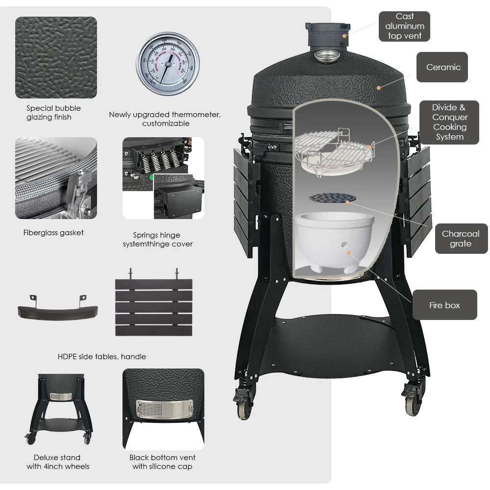 SEB Hot Sale 22-Inch Black Ceramic Kamado Joe Big Egg BBQ Grills Kamado Large Egg Charcoal Grill Barbecue Grill