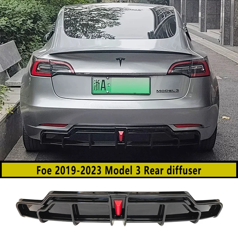 

For Tesla Model 3 LED Body Kit Carbon fiber pattern black Rear Diffuser Spoiler Posterior Lip Overlay type Appearance Accessorie