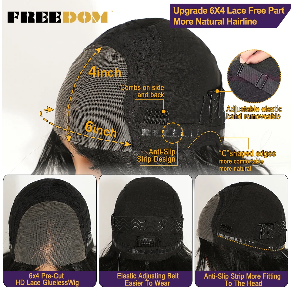 FREEDOM – Synthetische Perücken mit Spitze am Vorderteil für Damen, 6x4, vorgefertigte Spitze, Ombré-Farbe in Braun und Blond, gewellte Perücke mit Pony, hitzebeständig, Cosplay-Perücke. – Detail 12