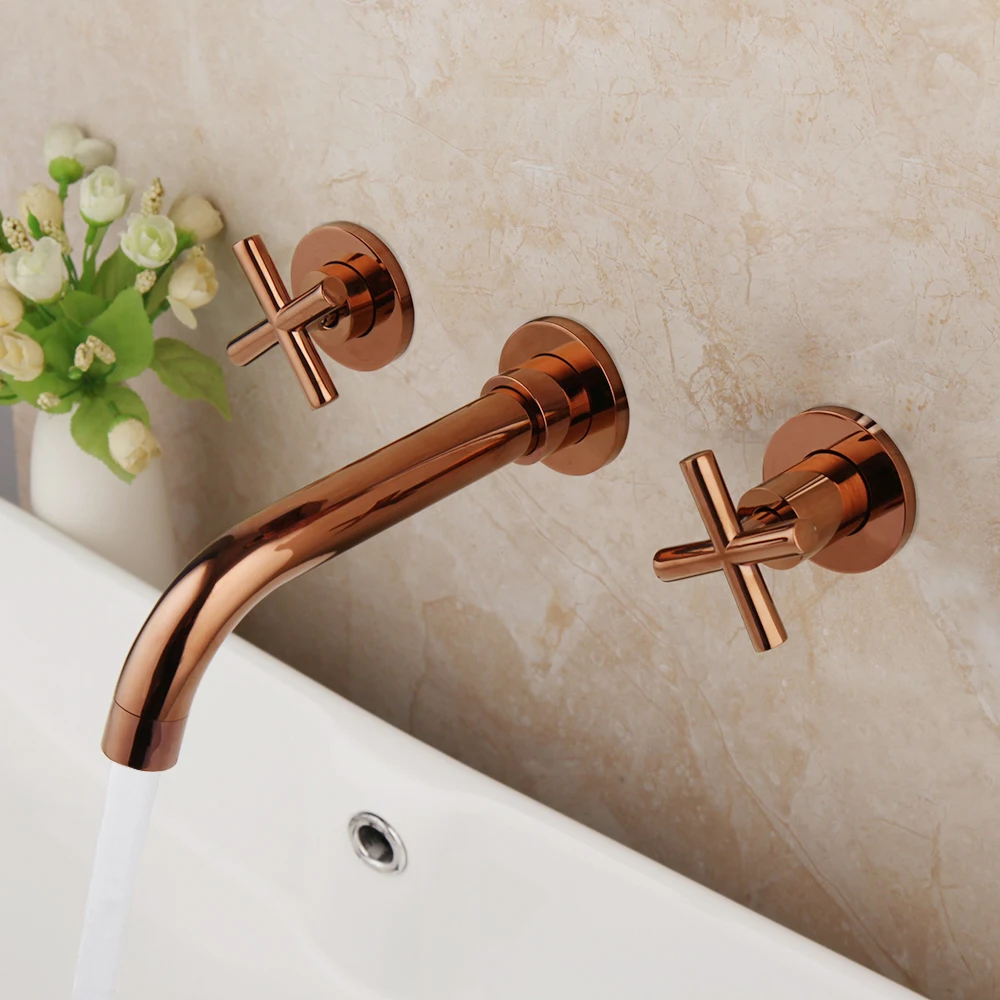 KEMAIDI Rose Gold Bathtub Basin Faucet Concealed Wall Mounted Faucet Tap 360 Rotation Single Handle Hot Cold Water Mixer Grey