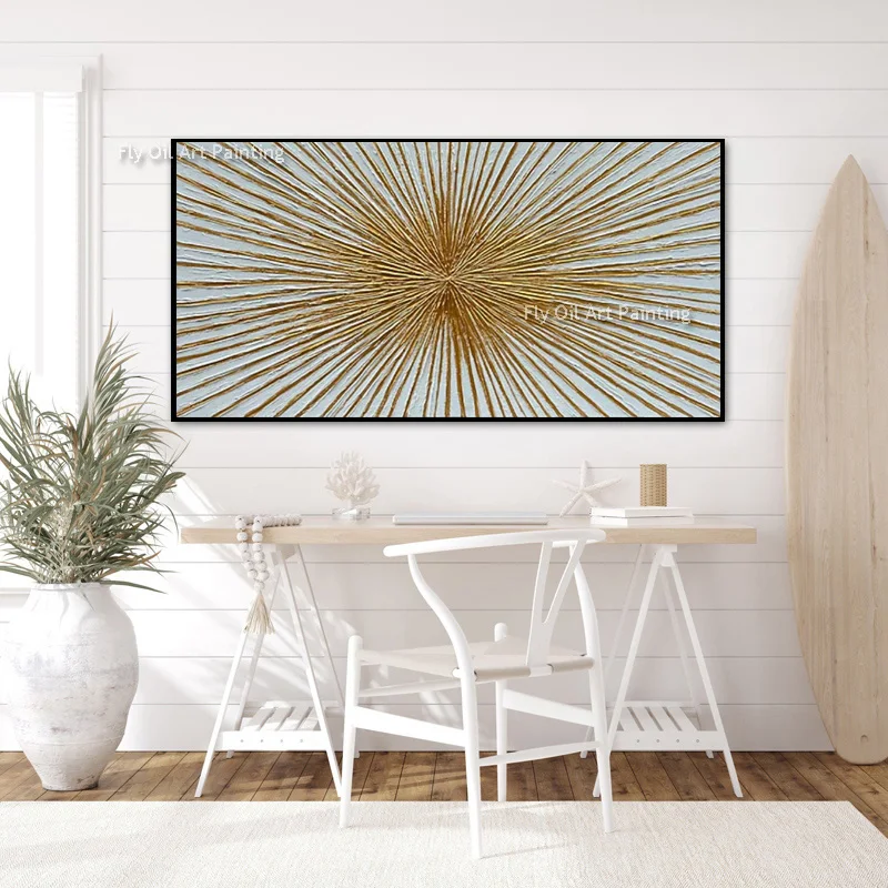 Abstract Large Handpainted Gray Ray Texture Thick Oil Painting New Simple Golde Yellow Canvas Wall Art Decor For Hotle Hall