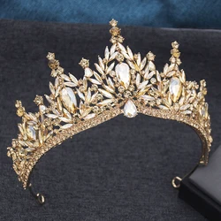 Champagne Crystal Crown Princess Tiara Headwear for Party Pageant Birthday Wedding Hair Jewelry Costume Accessories