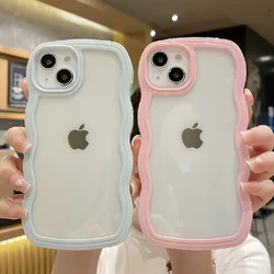 Creative Curly Wavy Bumper Transparent Phone Case For iPhone 11 12 13 14 Pro Max X XR XS Max 7 8 Plus Shockproof Hard PC Cover