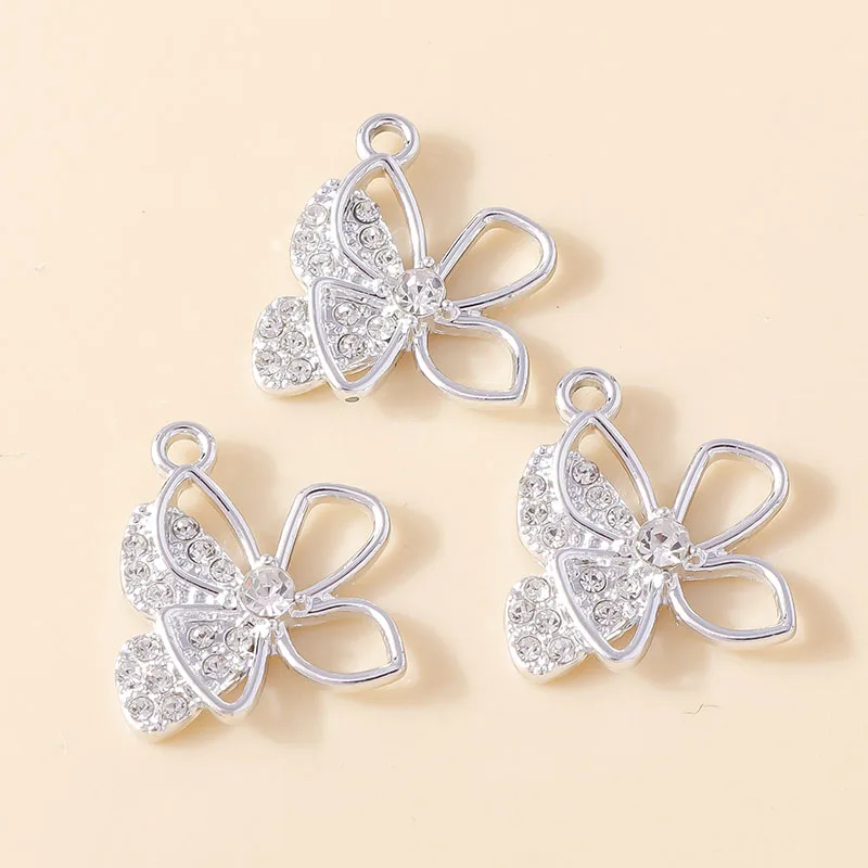 Leslie 10 Stück zarte Gold-Silber-Farbe, Kristall-Schmetterlings-Charm-Anhänger für Ohrringe, Halsketten, Damen, Schmuckherstellung, Zubehör – Detail 4