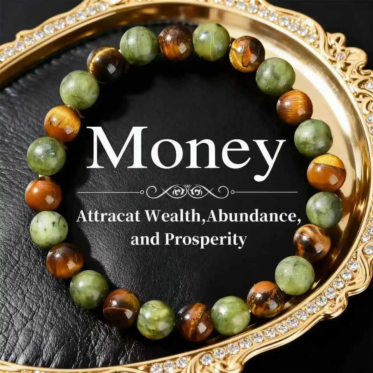 Tiger Eye Stone and Green Turquoise Chalcedony Unisex Bracelet Natural Wealth Power Energy Jewelry friendship bracelets gift