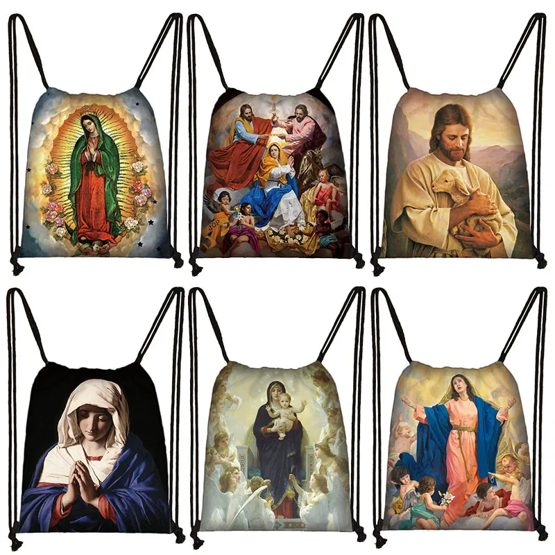 Our Lady Of Guadalupe Virgin Mary Print Backpack Women Drawstring Bags Teenager Shoulder Storage Bag for Travel Shoes Holder