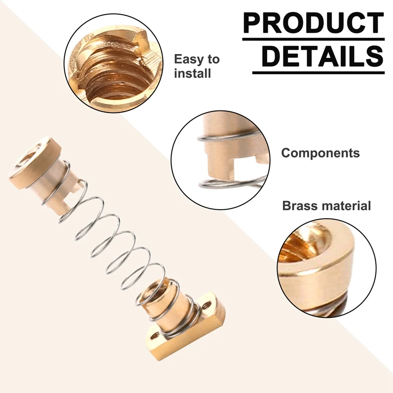 2 Sets CR10 Z Axis T8 Anti Backlash Spring Loaded Nut Elimination Space Brass Nuts For Upgrade Ender 3S Ender 3 Pro