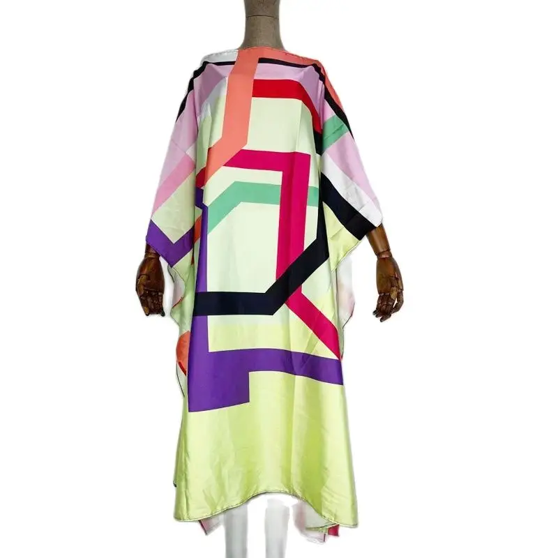 

Fashion printed summer sexy silk kaftan dress boho long dress Full length Holiday women Beach caftan dress African dresses