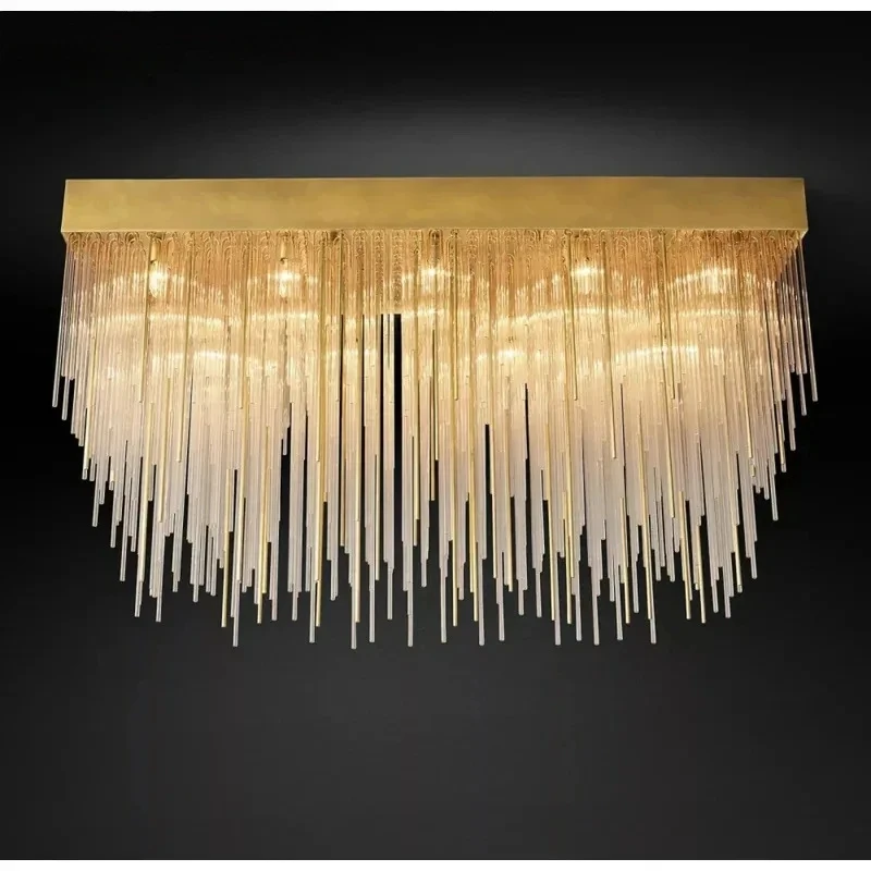 2026 Modern Glass Led Cascada Rectangular Chandelier Decoration Living Room Kitchen Island Dining Room Hanging Lights