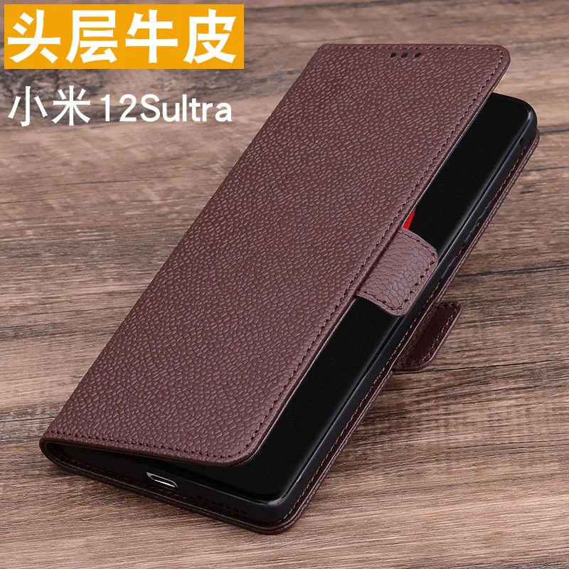 

Luxury Genuine Leather Wallet Cover Business Phone Case For Xiaomi Mi 12s Ultra Cover Credit Card Money Slot Case Holster