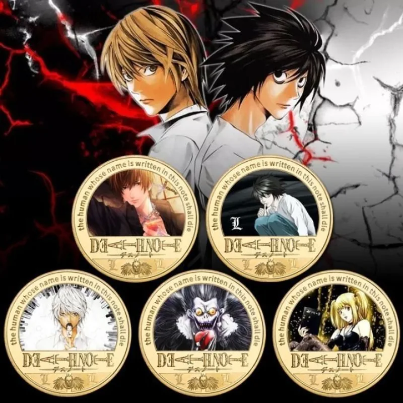 Death Note Yagami Light L·Lawliet MisaMisa Personaje de anime creativo Mercancía Moneda conmemorativa de oro para regalos coleccionables
