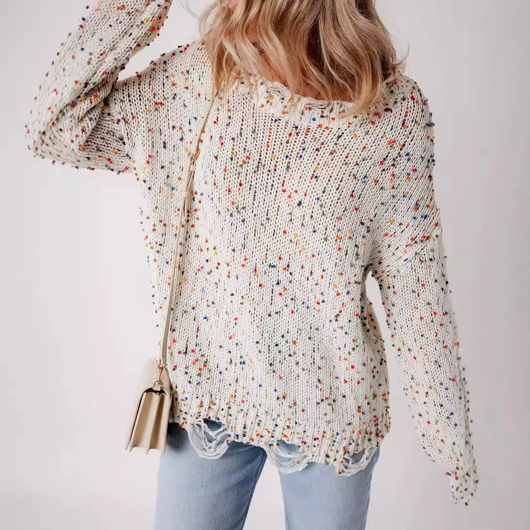 

Женский вязаный свитер с круглым вырезом в горошек, осенний новый повседневный удобный трикотаж из смеси полиэстера