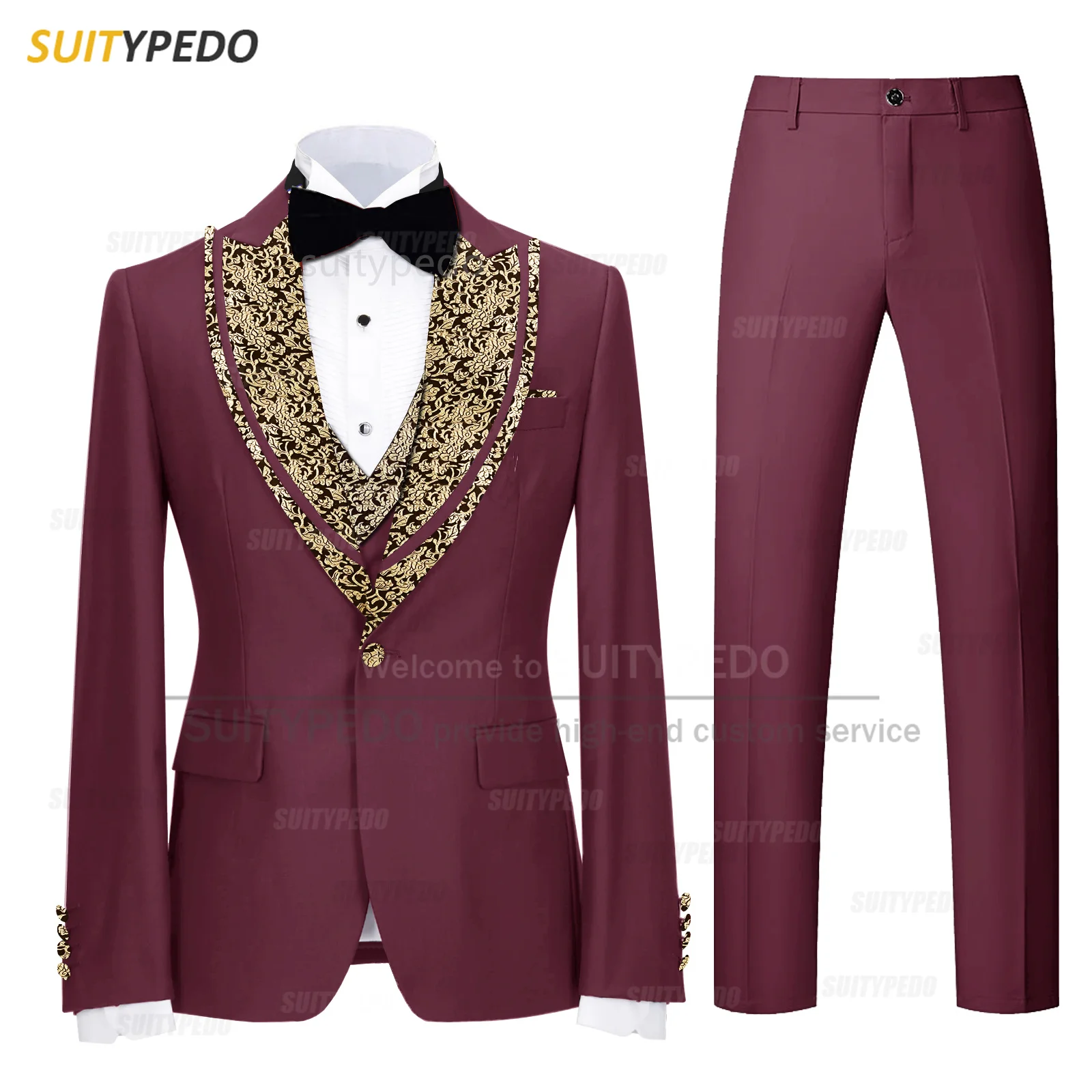 

Fashion Lapel Suit For Men Evening Dinner Tailor-made Slim Fit Blazer Vest Pants Outfits Formal Ceremony Male Classic Costumes